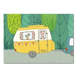 Ansichtkaart gele caravan