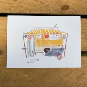 Ansichtkaart gele zomerse caravan – Stationery Store