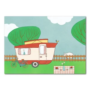Ansichtkaart retro caravan rood