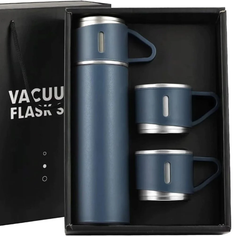 Thermosfles – waterfles met 3 mokjes blauw - Afbeelding 2