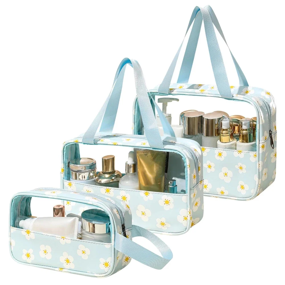 Toilettas set van 3 – Madeliefjes blauw